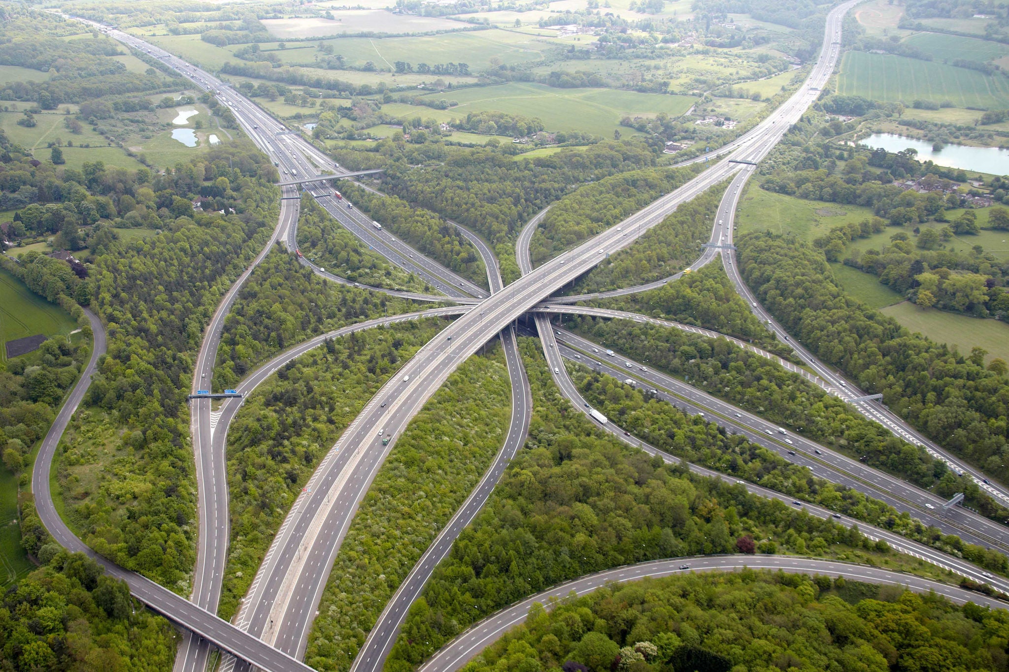 Aerial view of M23 M25 Motorway Junction near Redhill Surrey