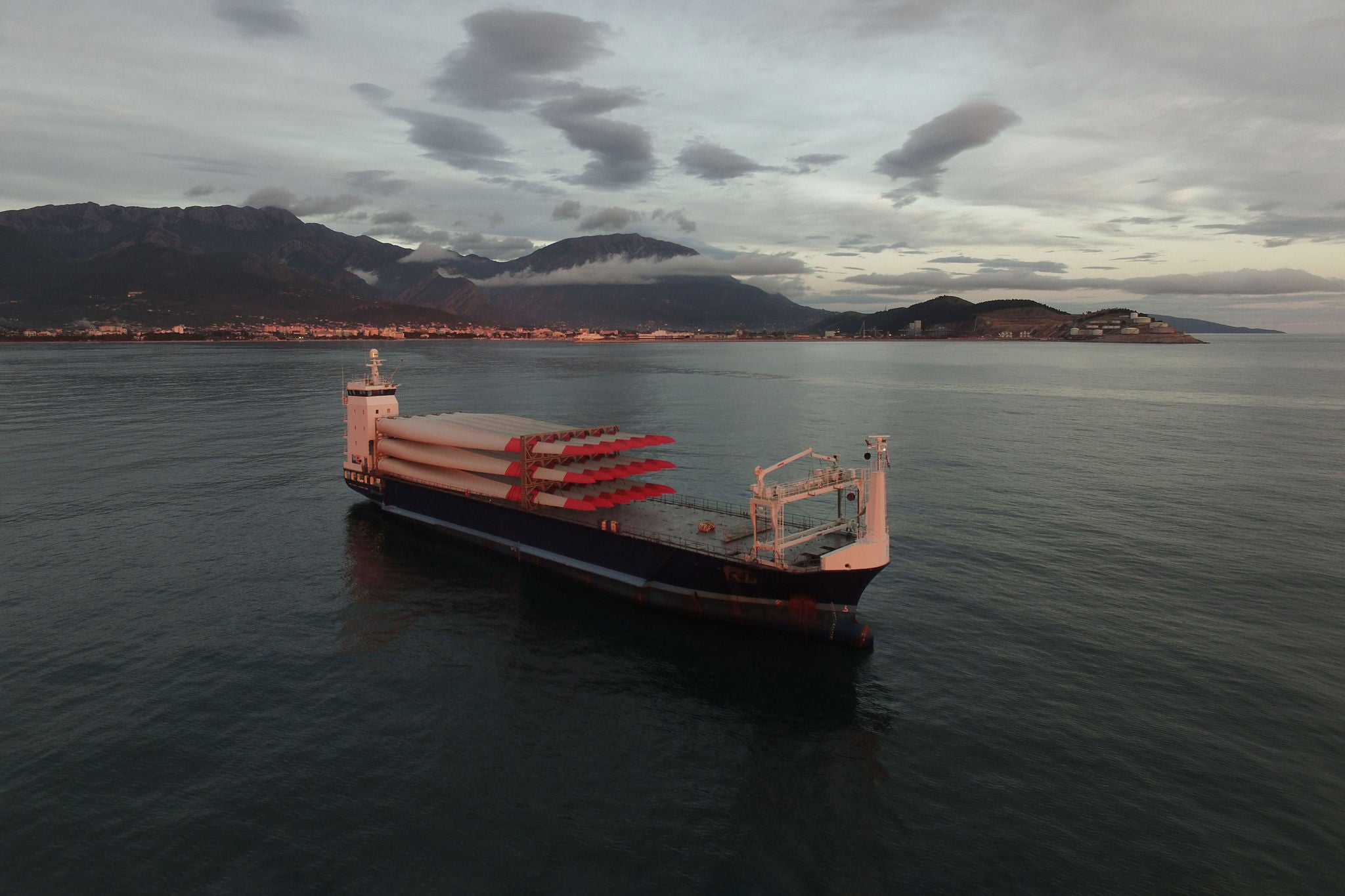 EY aerial view of a cargo vessel loaded
