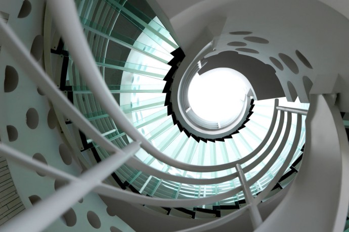 Modern glass spiral staircase