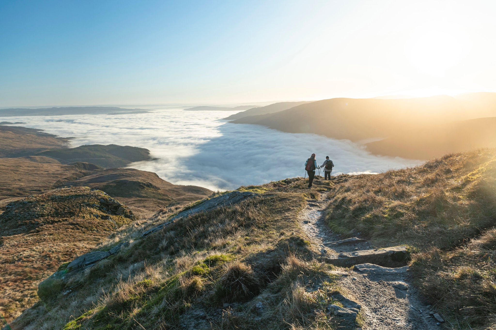 Hiking Ben Lomond in the mountains of Loch Lomond and the Trossachs National Park, Scottish Highlands, Scotland, United Kingdom, Europe