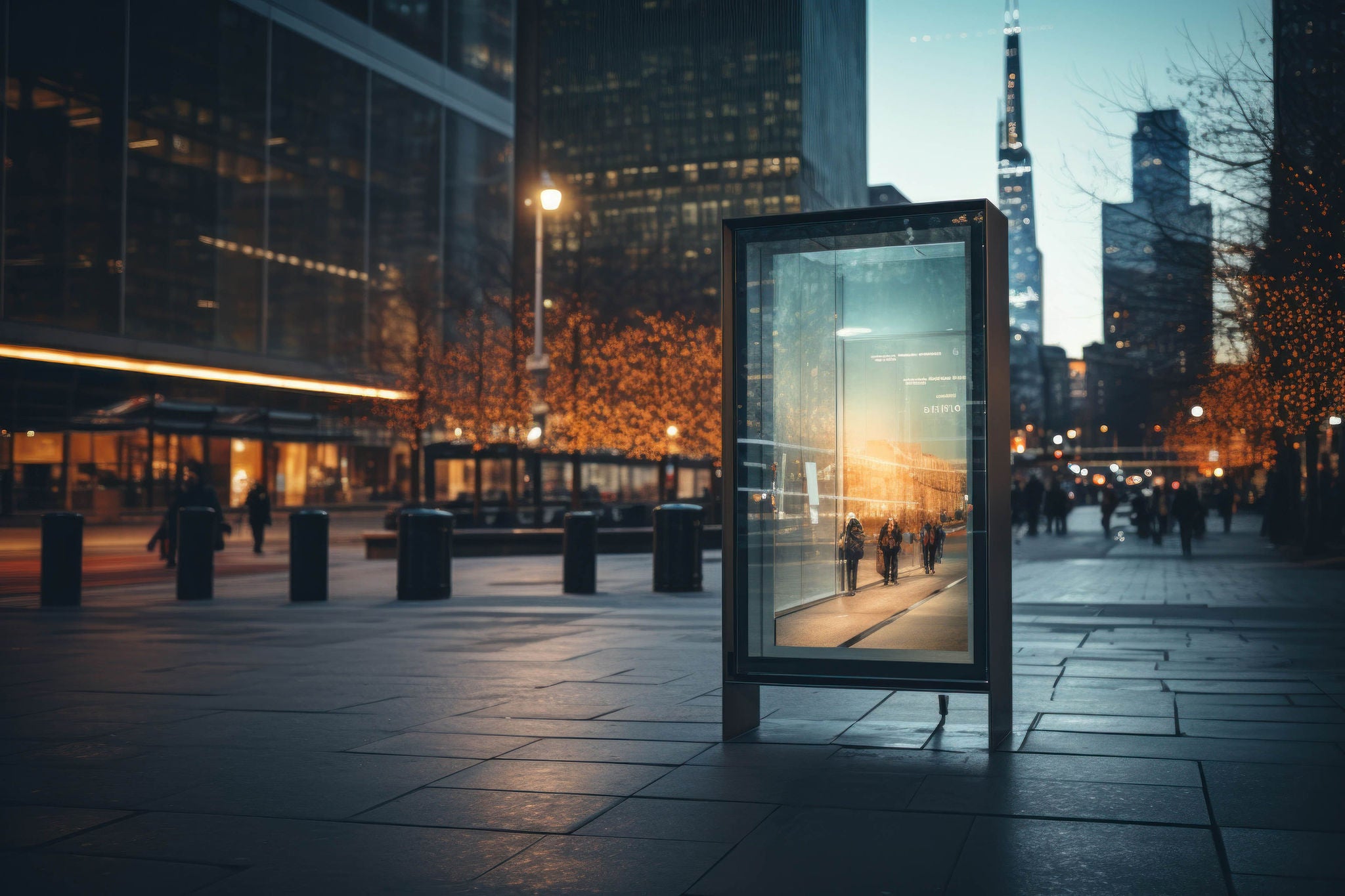 Blank digital signage screen in a public place, ideal for customization, generative ai.