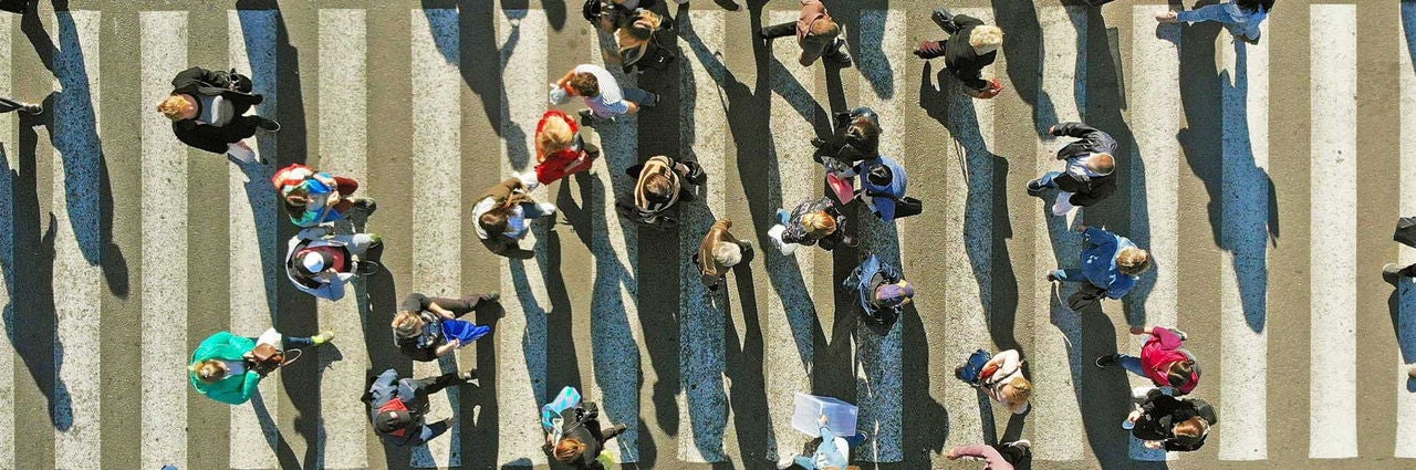 Pedestrian crossing aerial view from above