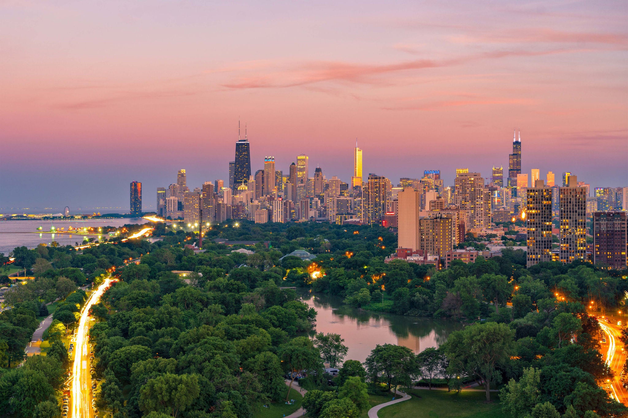 View of Chicago city and Lincoln park 