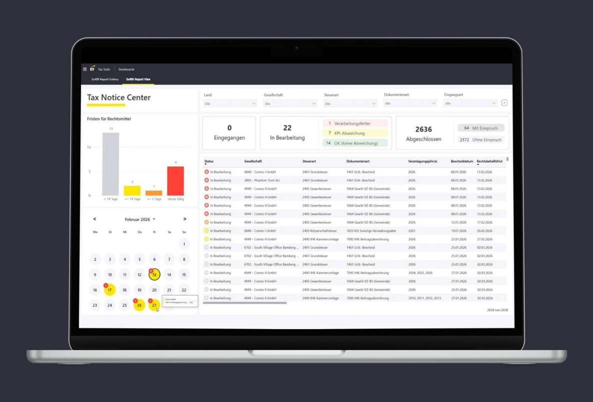 Computerbildschirm zeigt Tax Notice Center