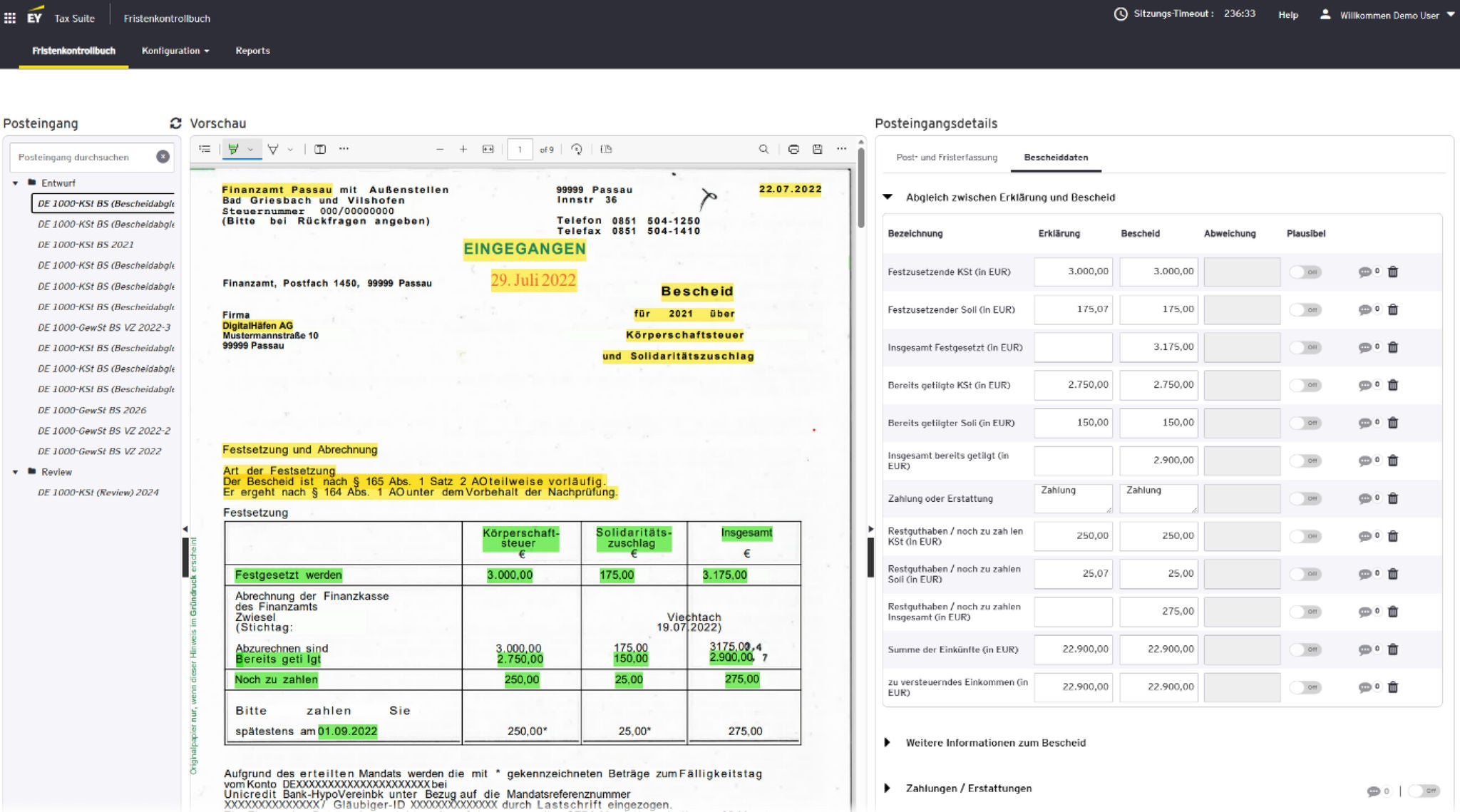 EY Tax Notice Center: intelligentes Fristenkontroll- und Bescheidmanagement.