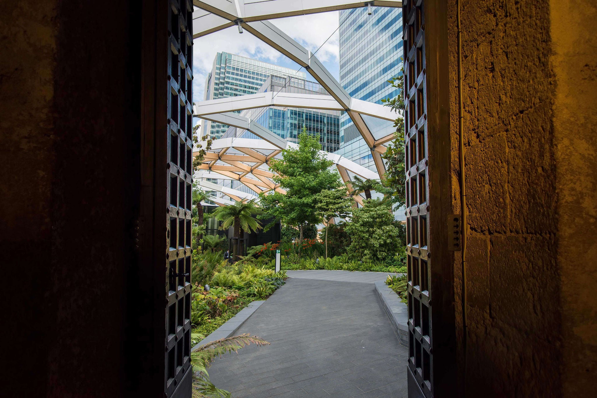 view through sky garden as seen through door