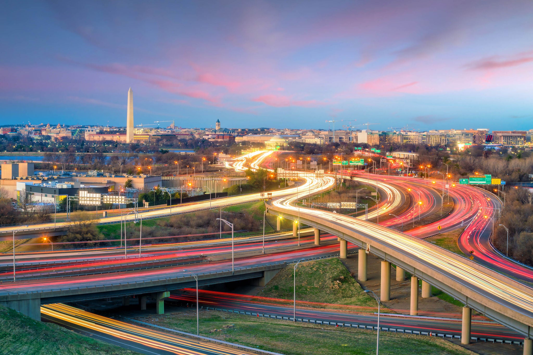 Washington, D.C. city skyline at twilight