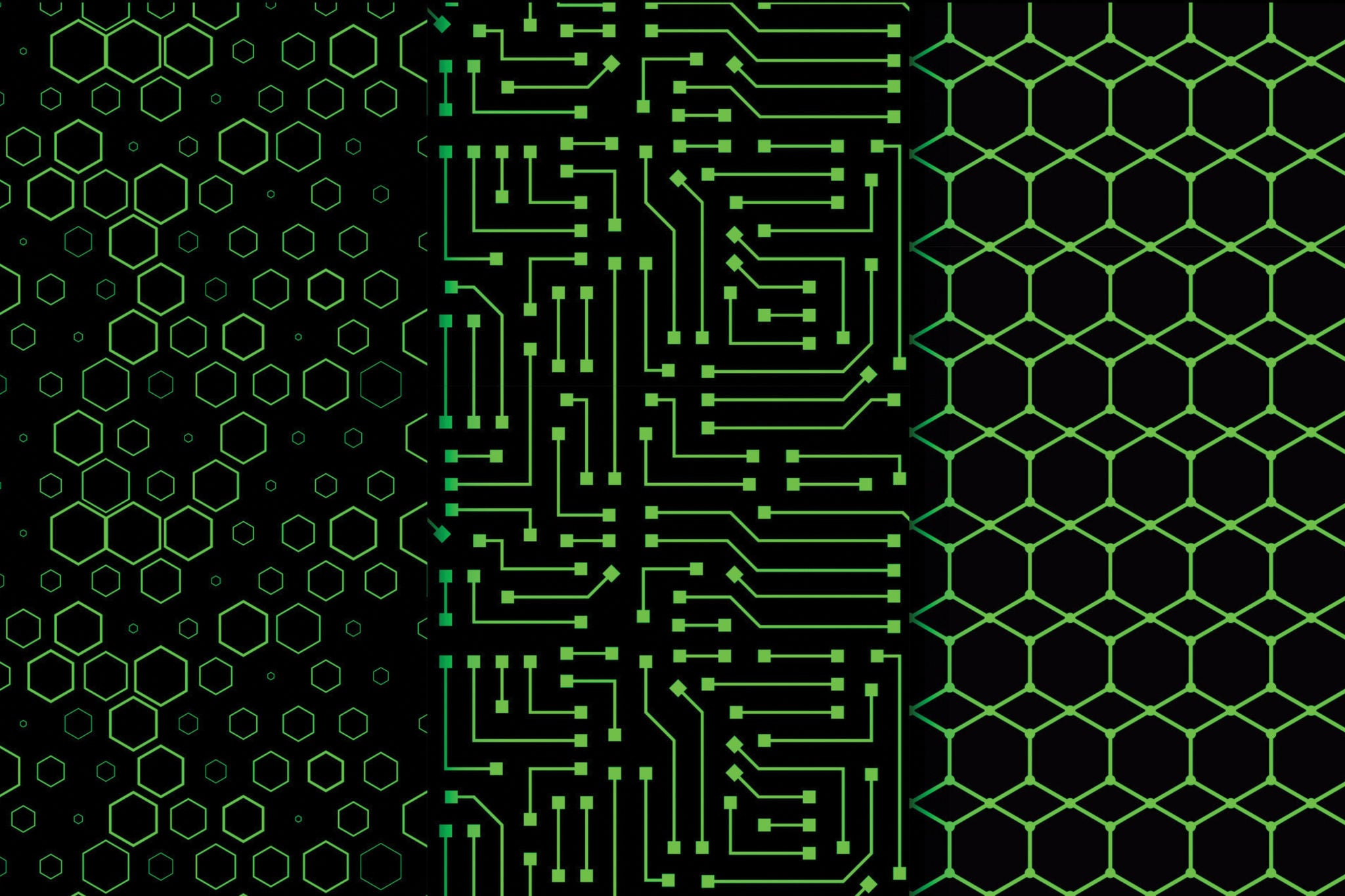 Green circuit lines on dark background