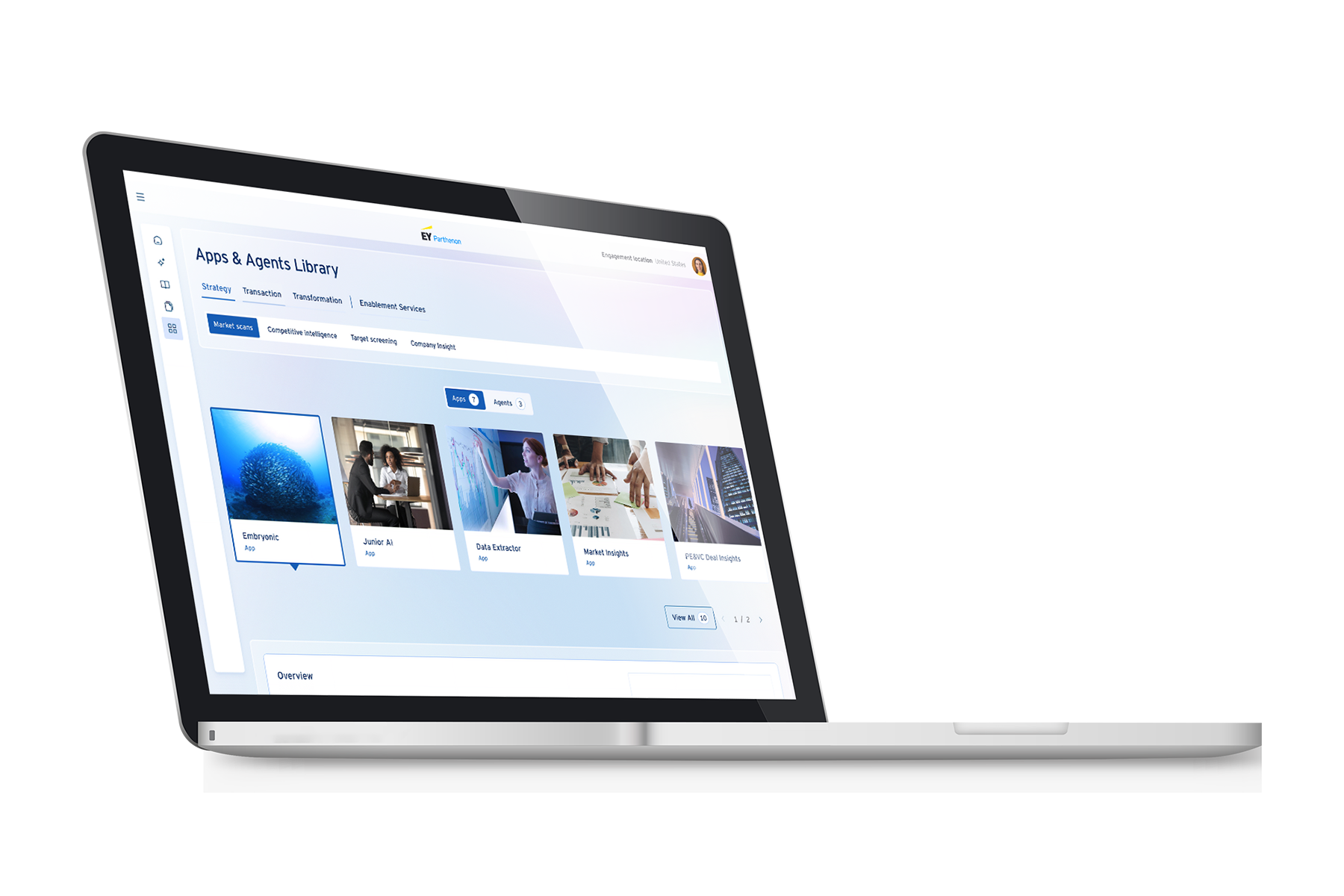 Laptop showing Apps and Agents dashboard