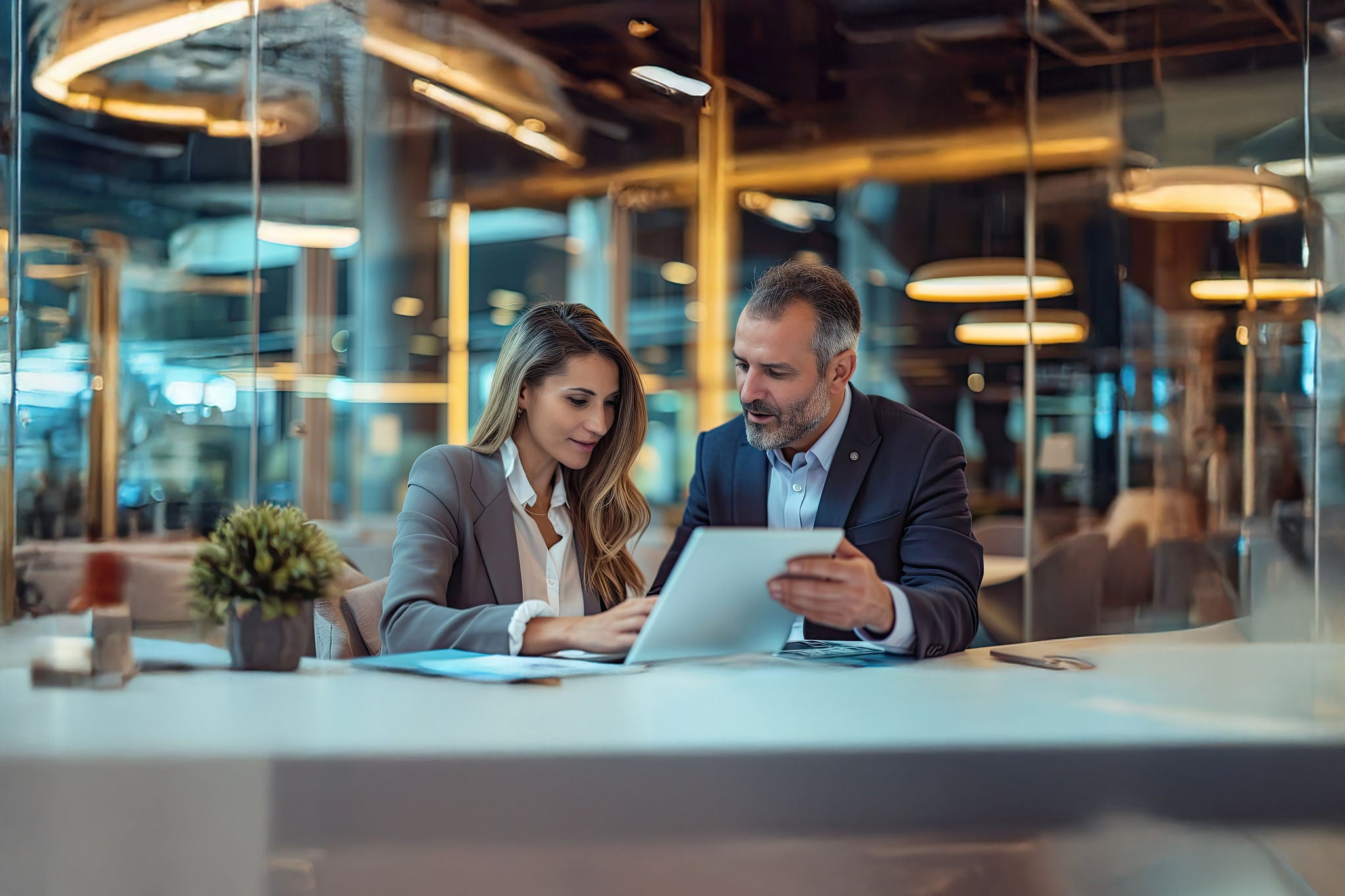 Two colleagues of professional business people working together.