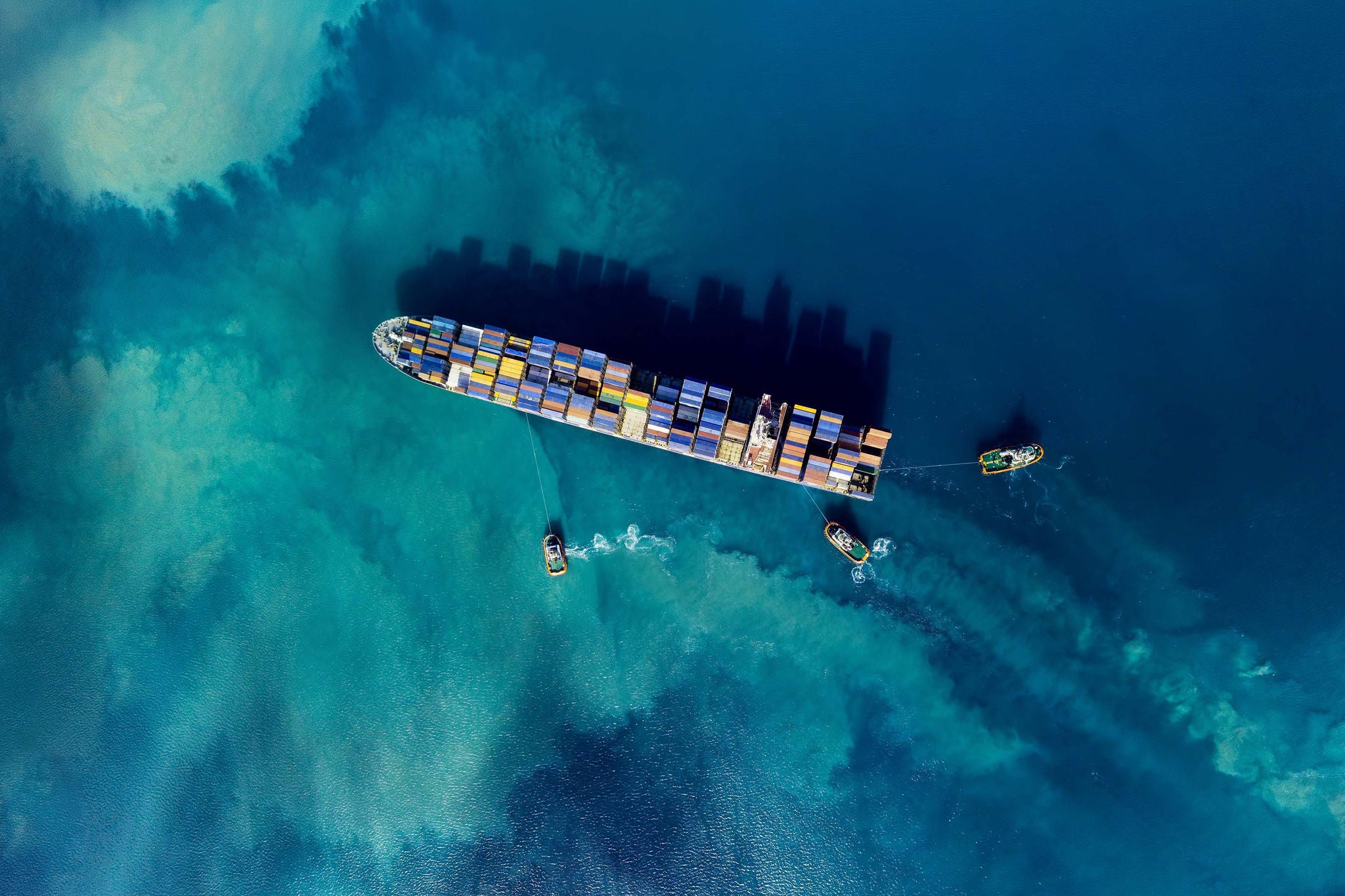 Aerial shoot of a cargo ship