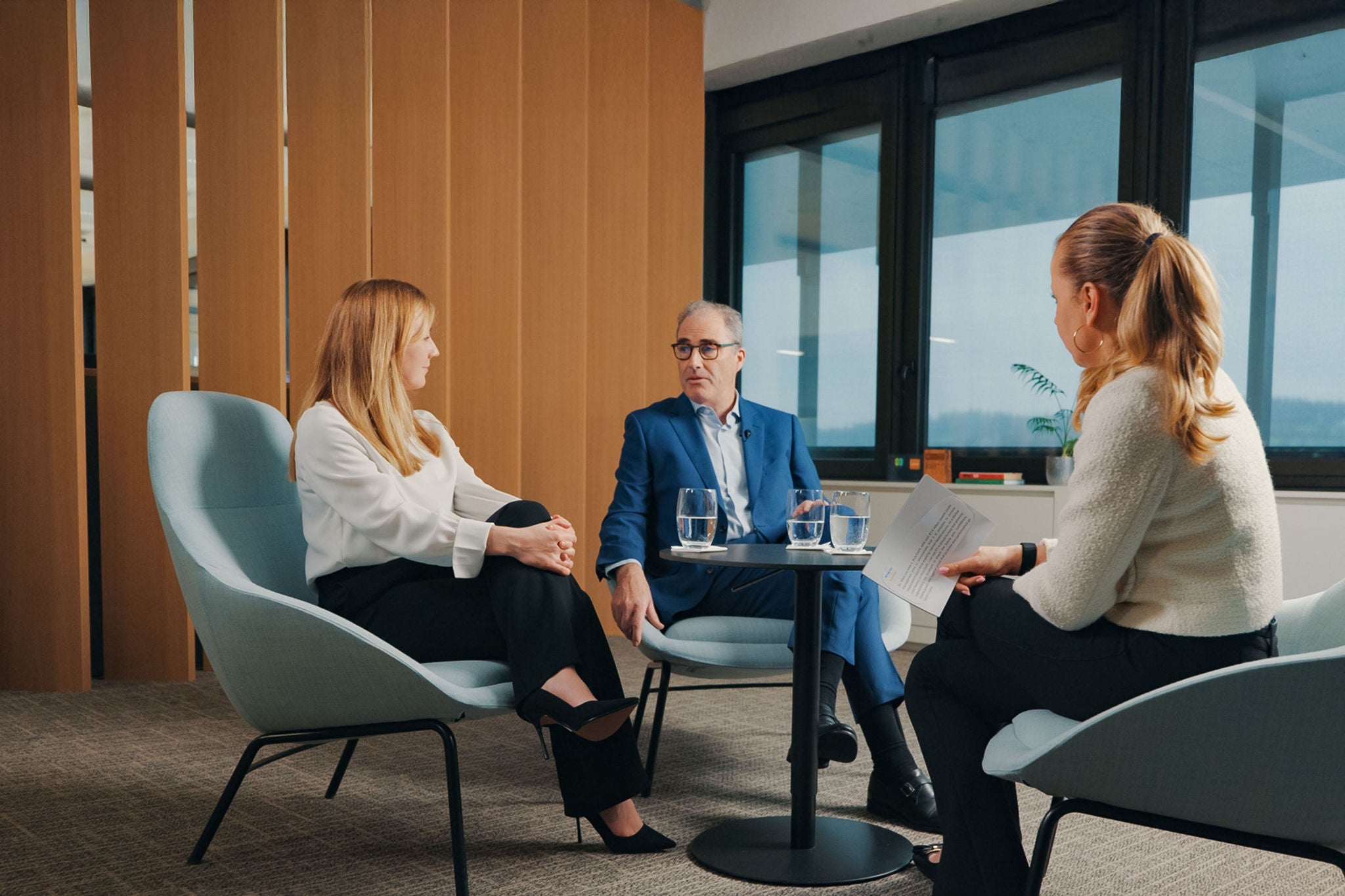 staff meet at the Blue Earth Capital headquarters