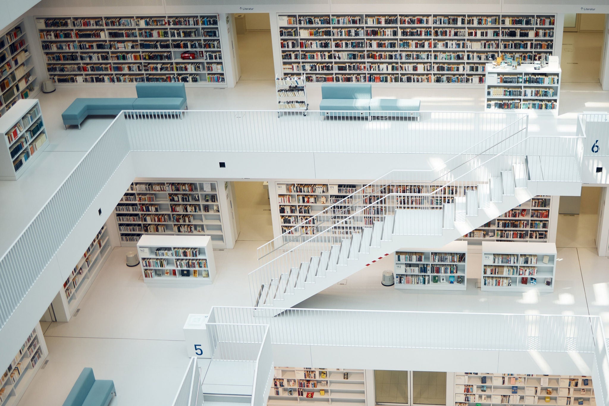 High angle shot looking down inside the Stuttgart City Library