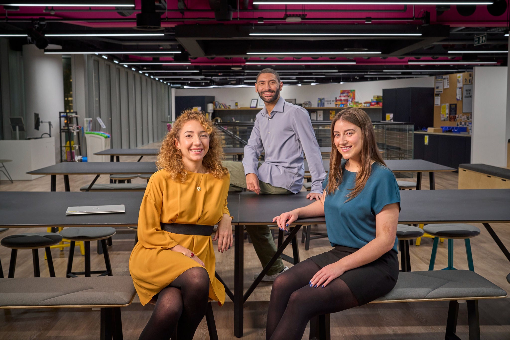 Team members in a modern office setting