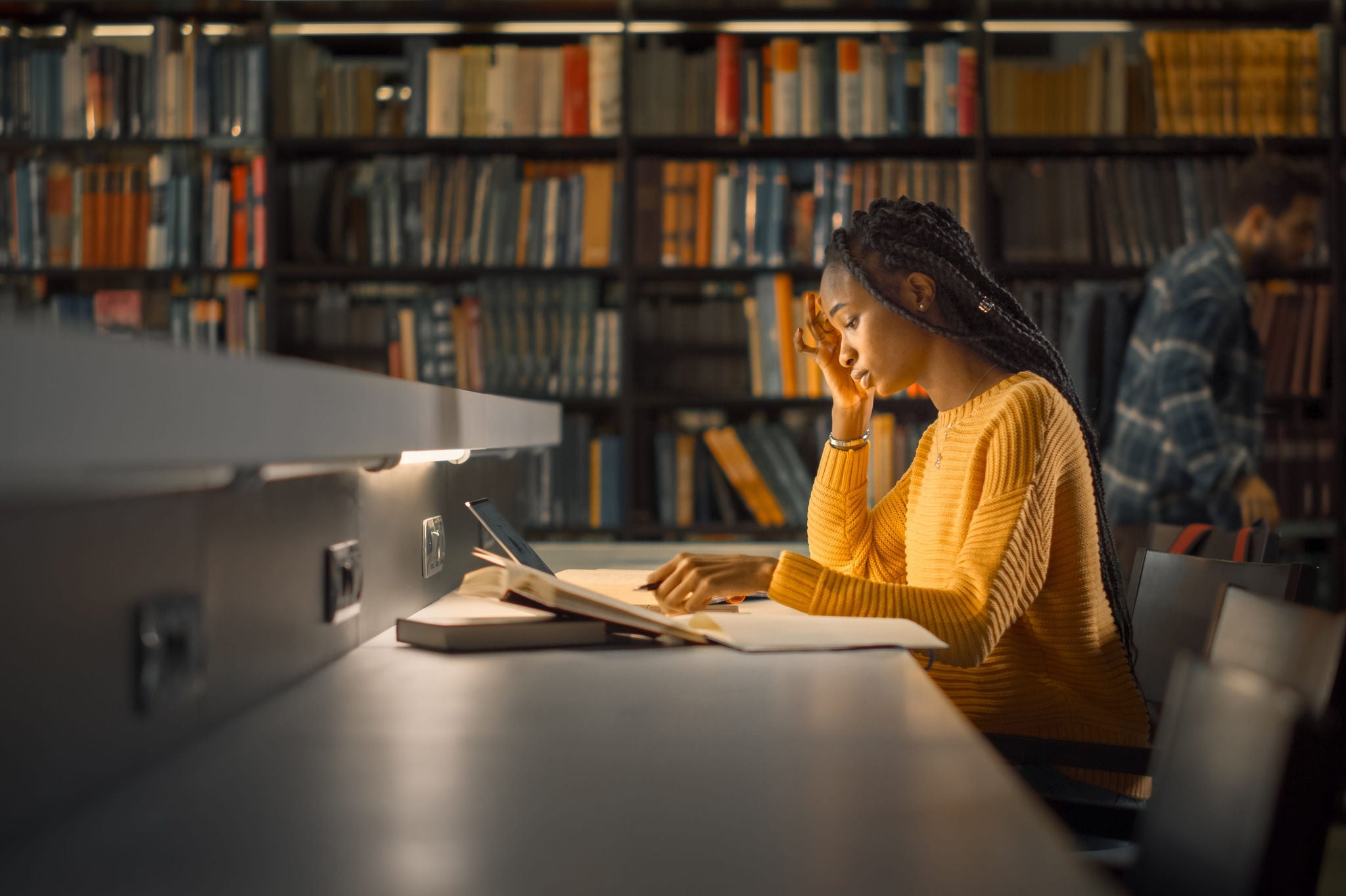 student before exam in library