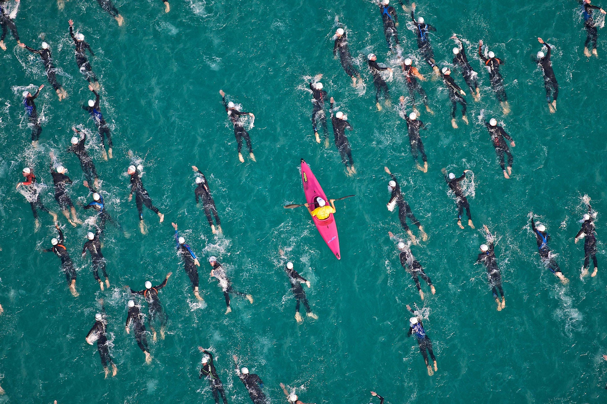swim at Ironman Austria. from helicopter.Ironman Austria long day picturing friends and pro's for Triangle.