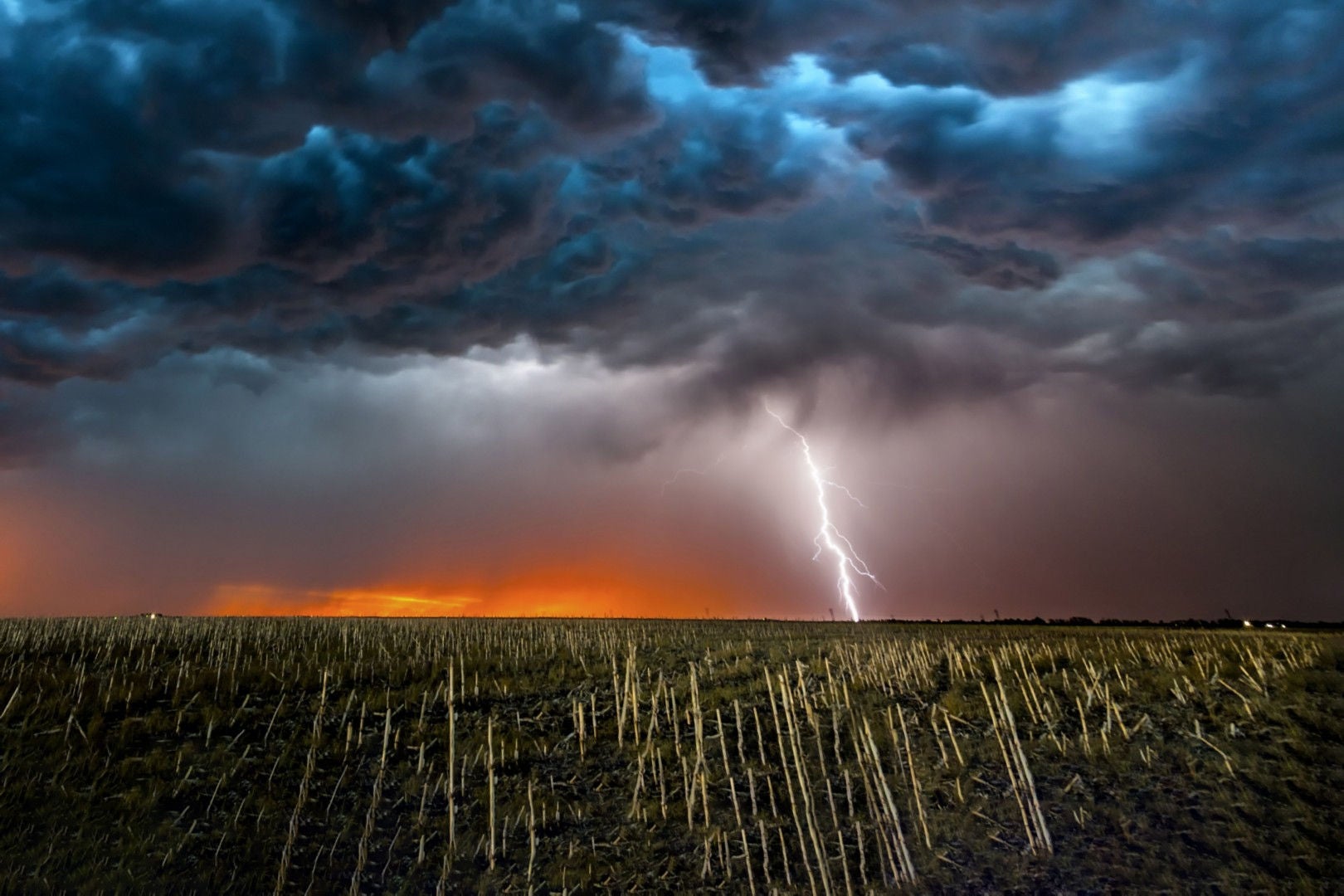 Lightning storm over field in roswell new mexico