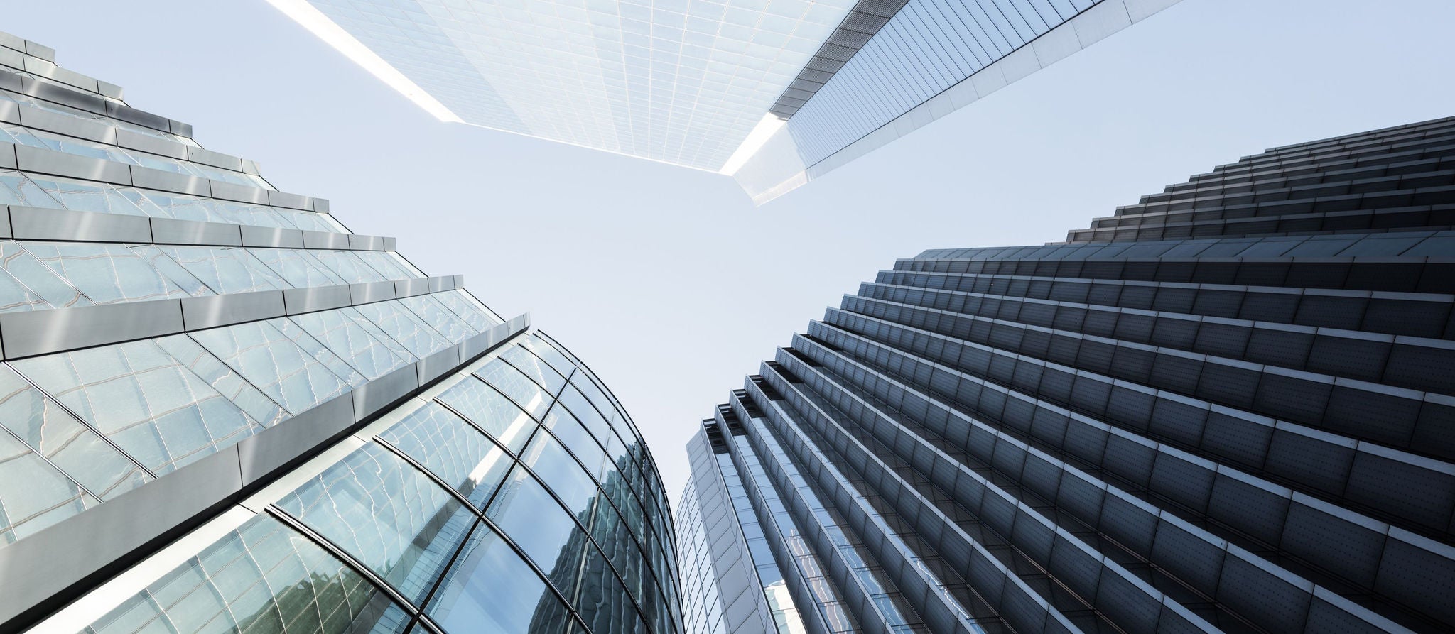View of buildings from below