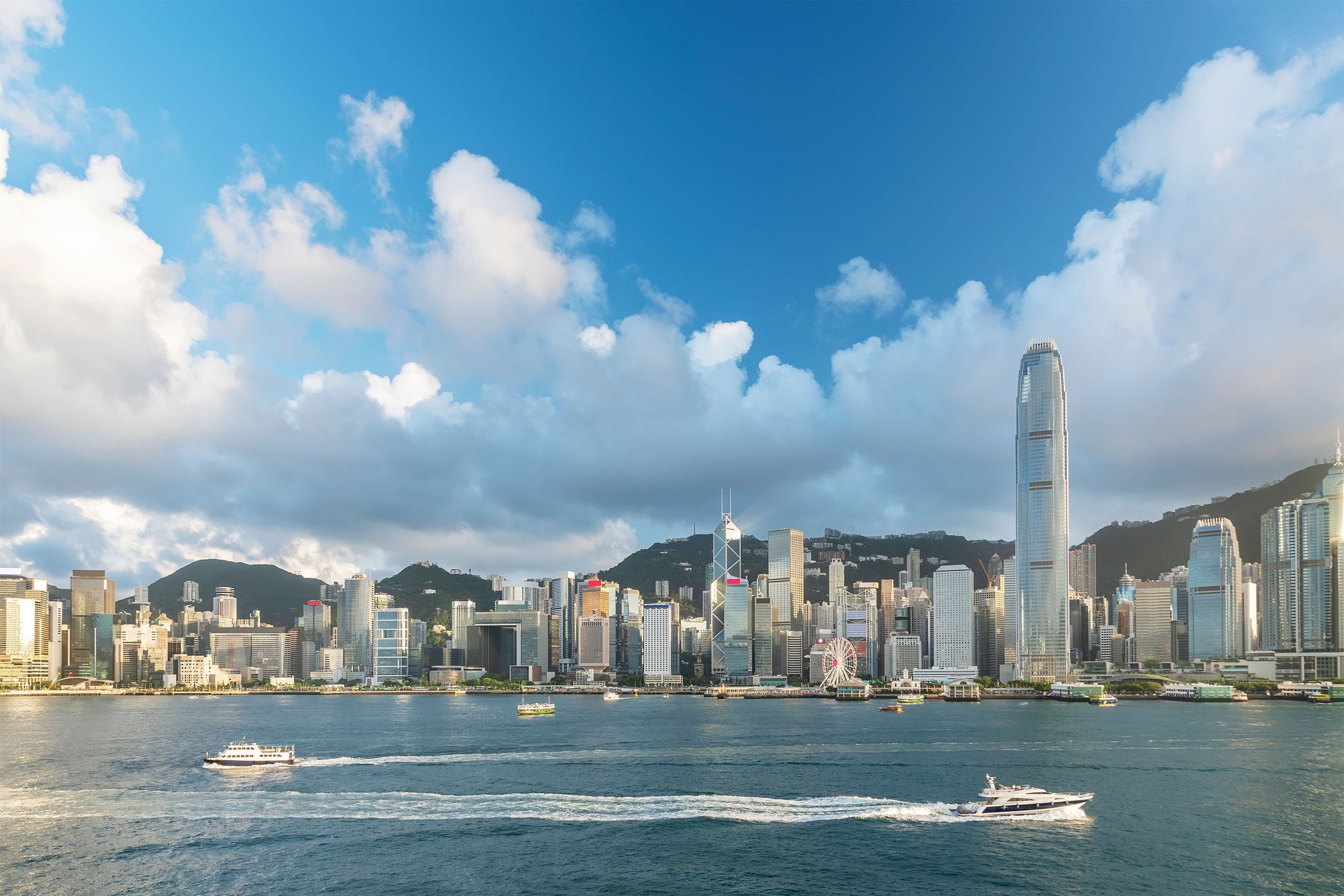 Skyline of Victoria Harbor of Hong Kong