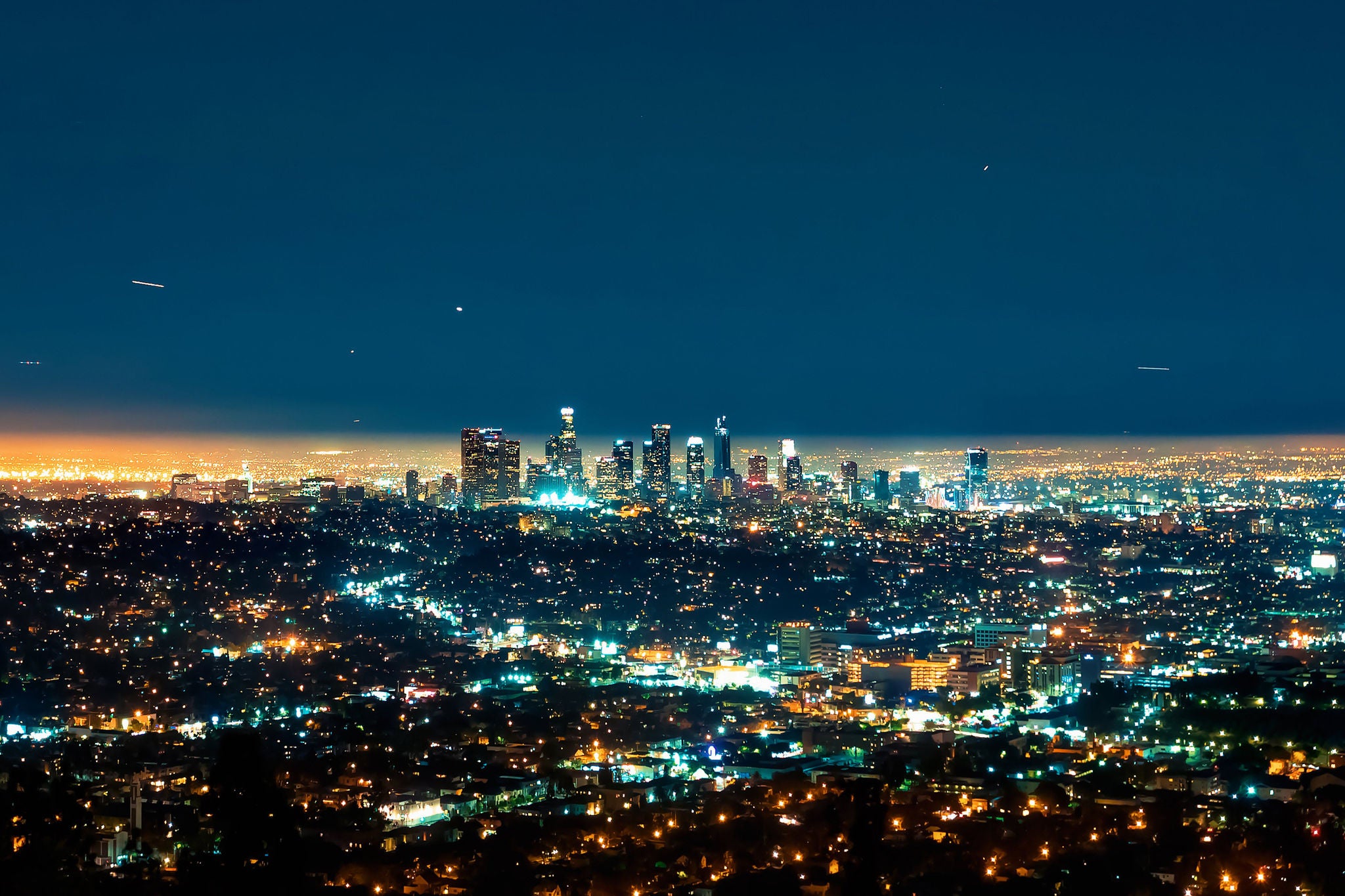 Aerial view of Downtown Los Angeles at night