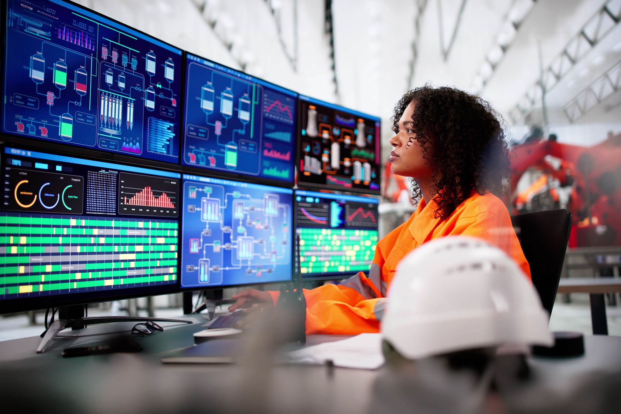 Scada desktop software on computer. At car manufacturing line