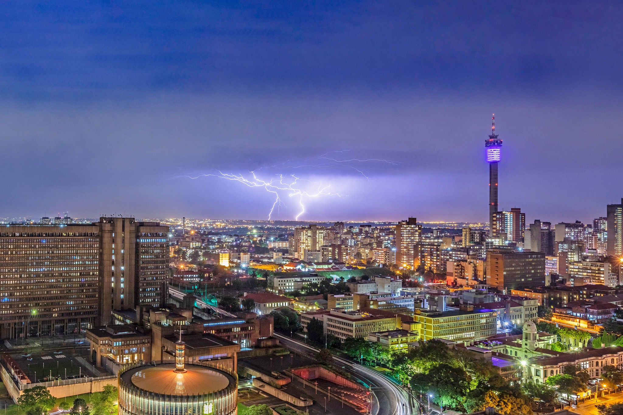 Johannesburg storm and lightning with hillbrow tower