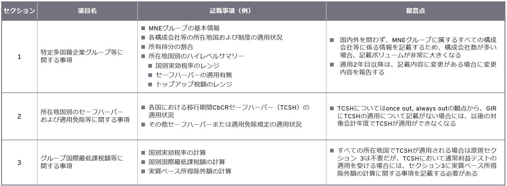 表1　GIRの構成および留意点