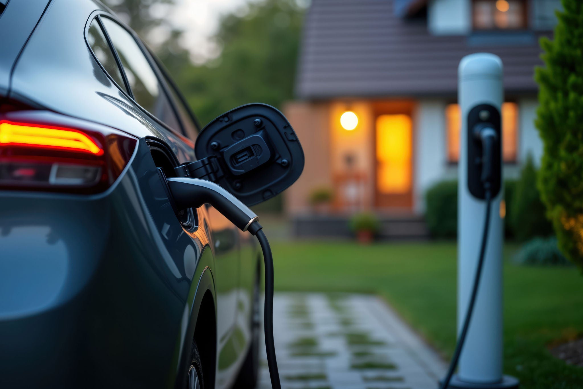 Sähköauto latautumassa kodin latausasemalla