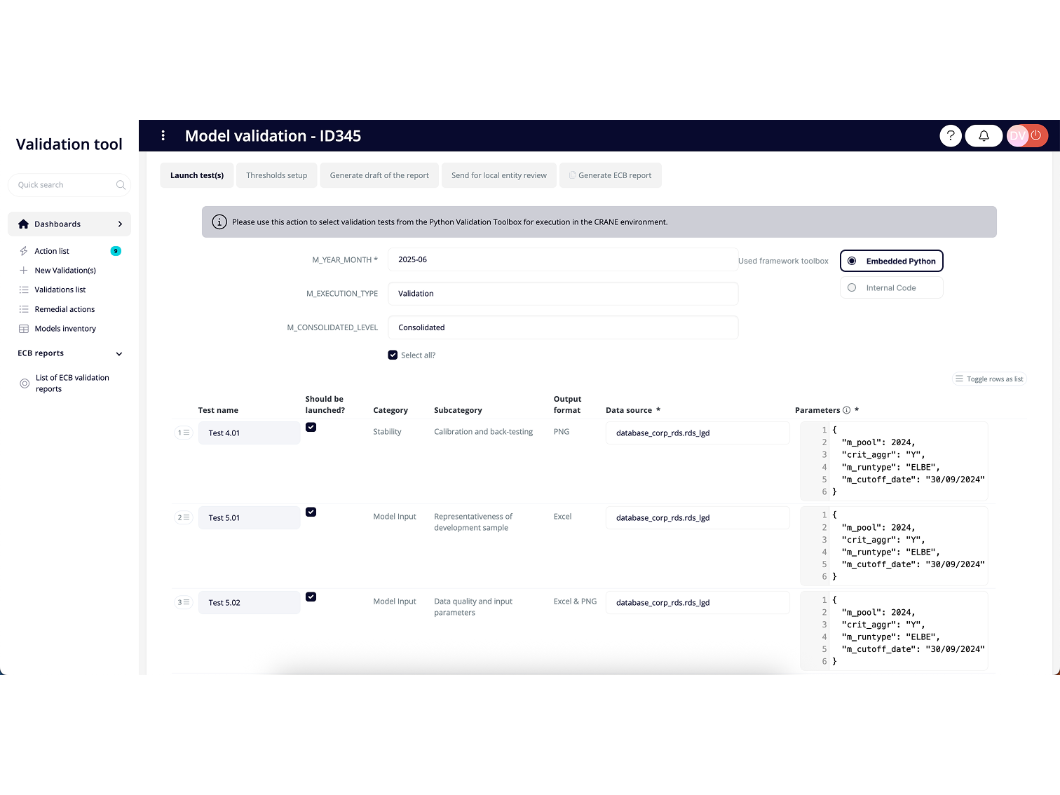 Test execution & configuration