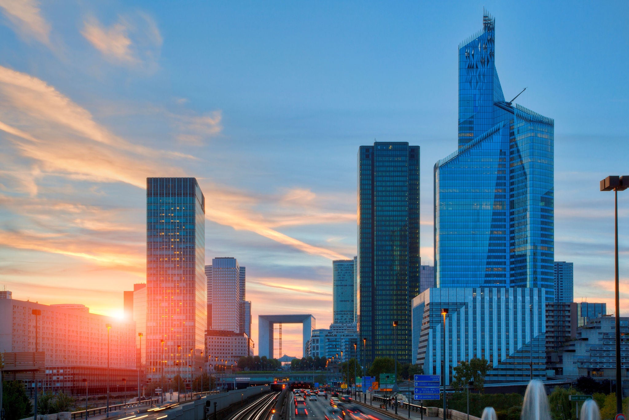 Financial District La Defense Paris at sunset