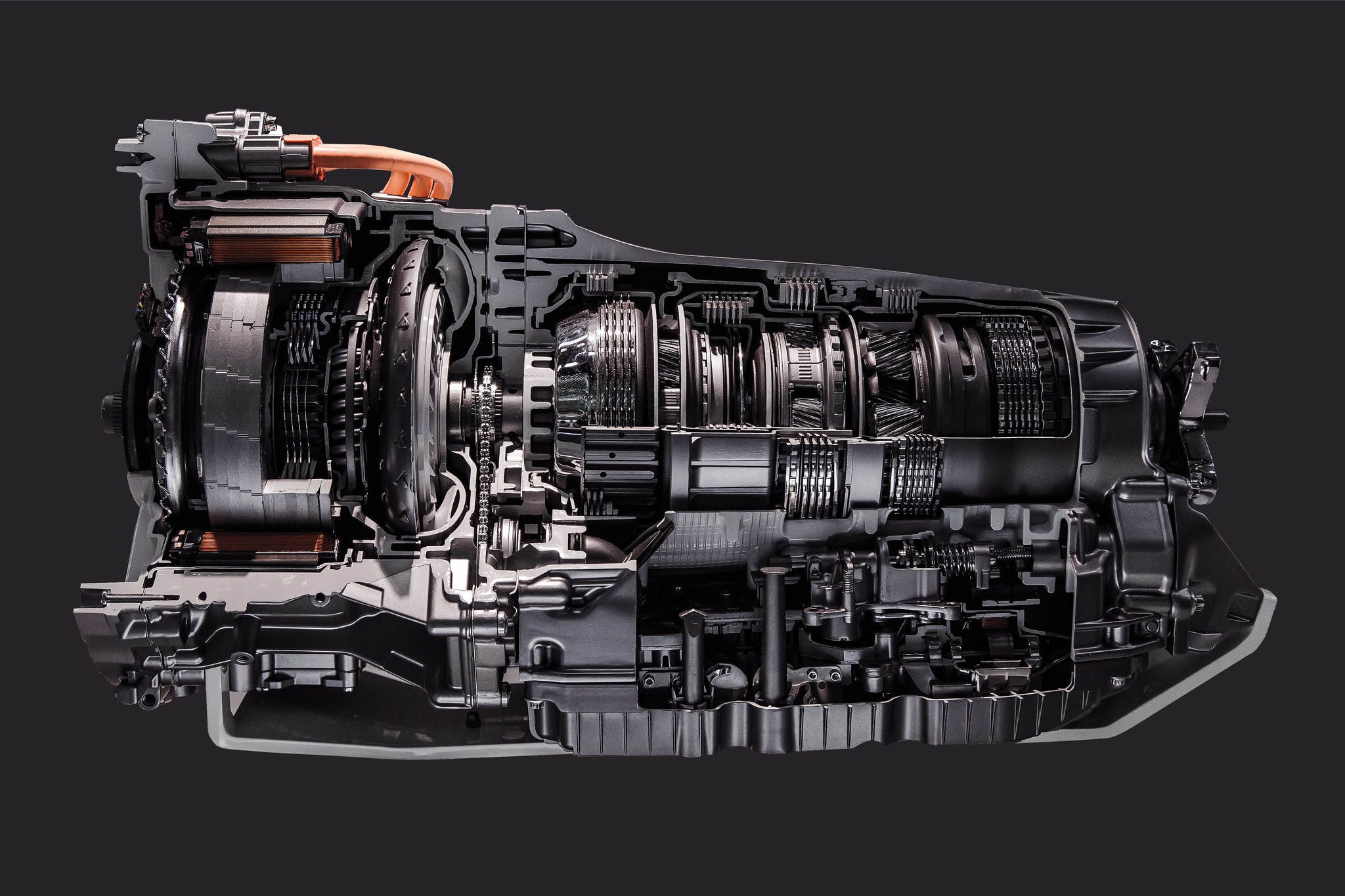 Automatikgetriebe im Querschnitt auf transparentem Hintergrund