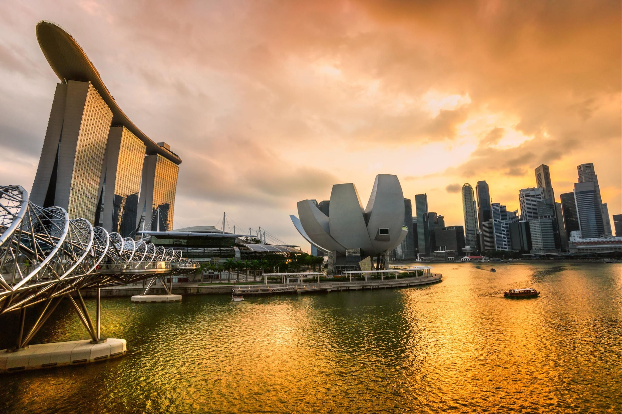 Landscape view of Singapore coastline during sunset