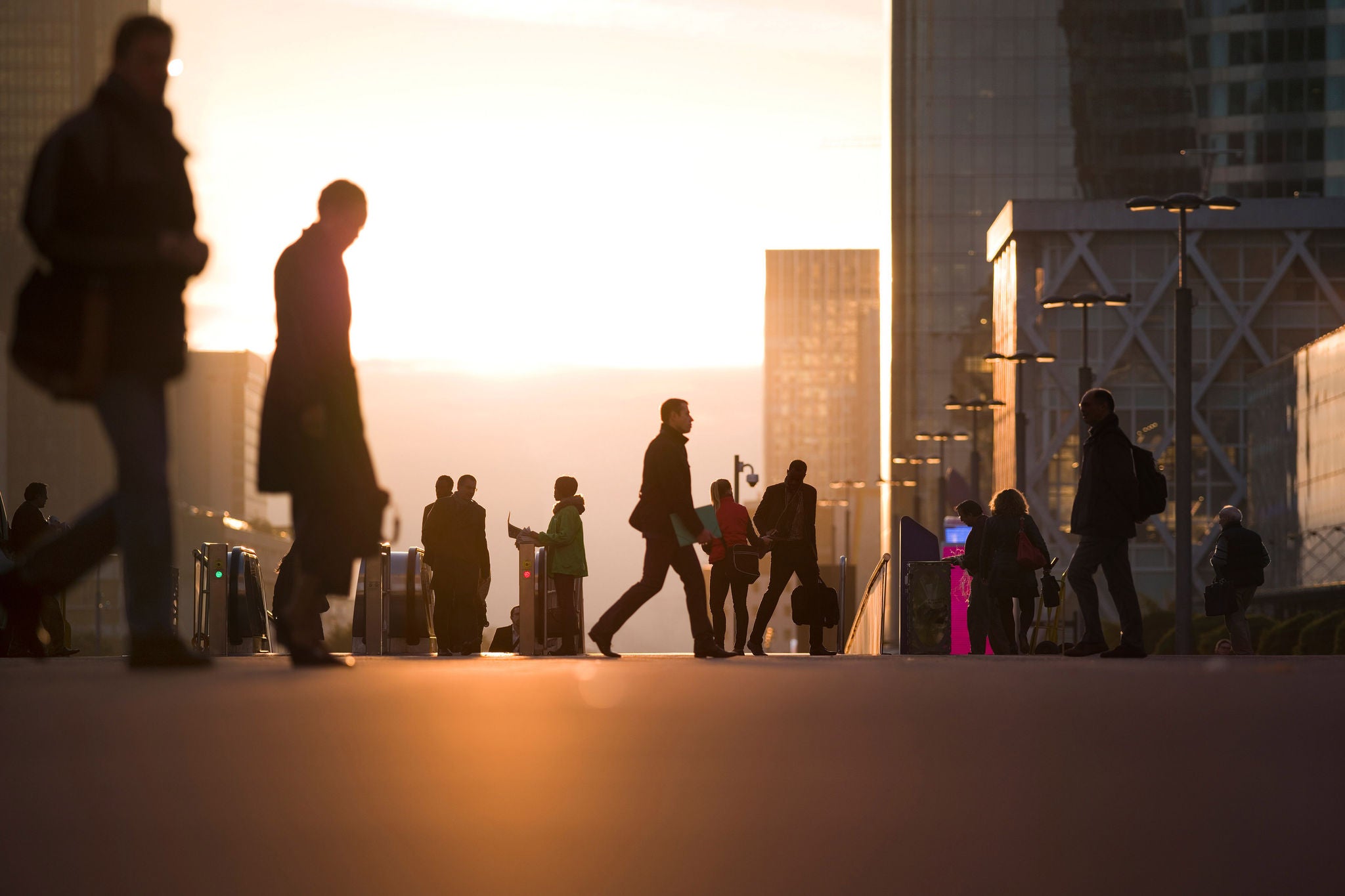 Morning commute at business district of Paris, France
