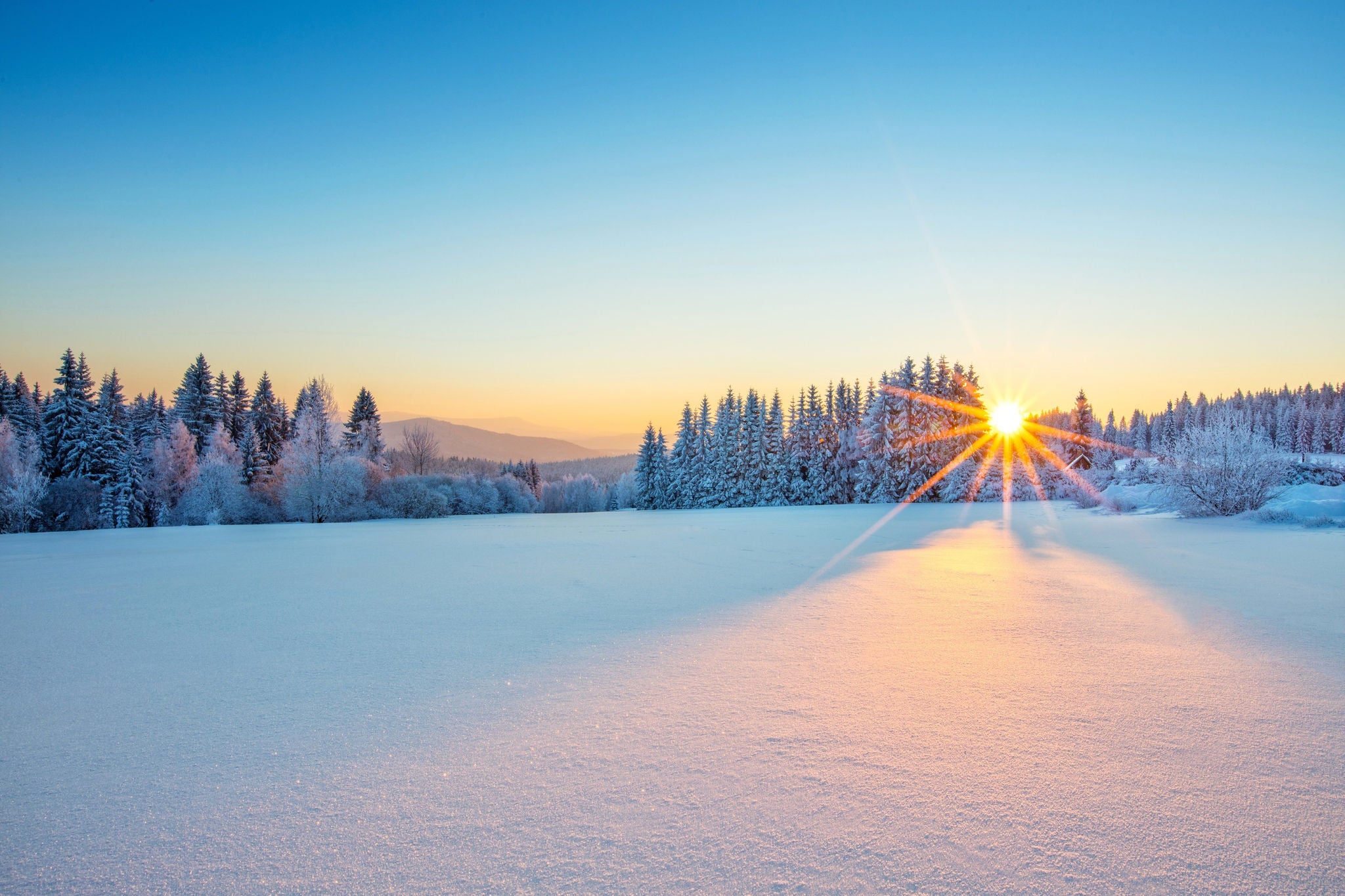 Sunrise in the winter mountains