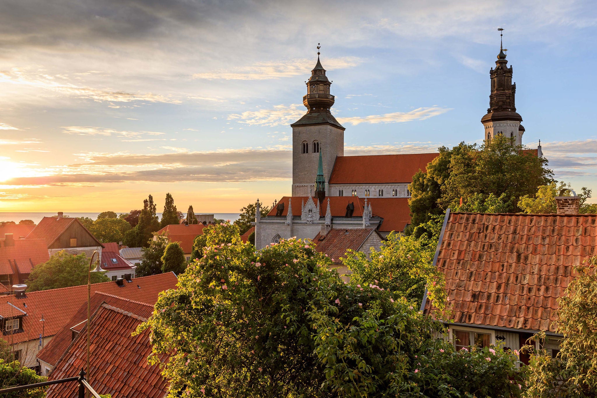 Summer sunset over Visby Old Town, Gotland, Sweden