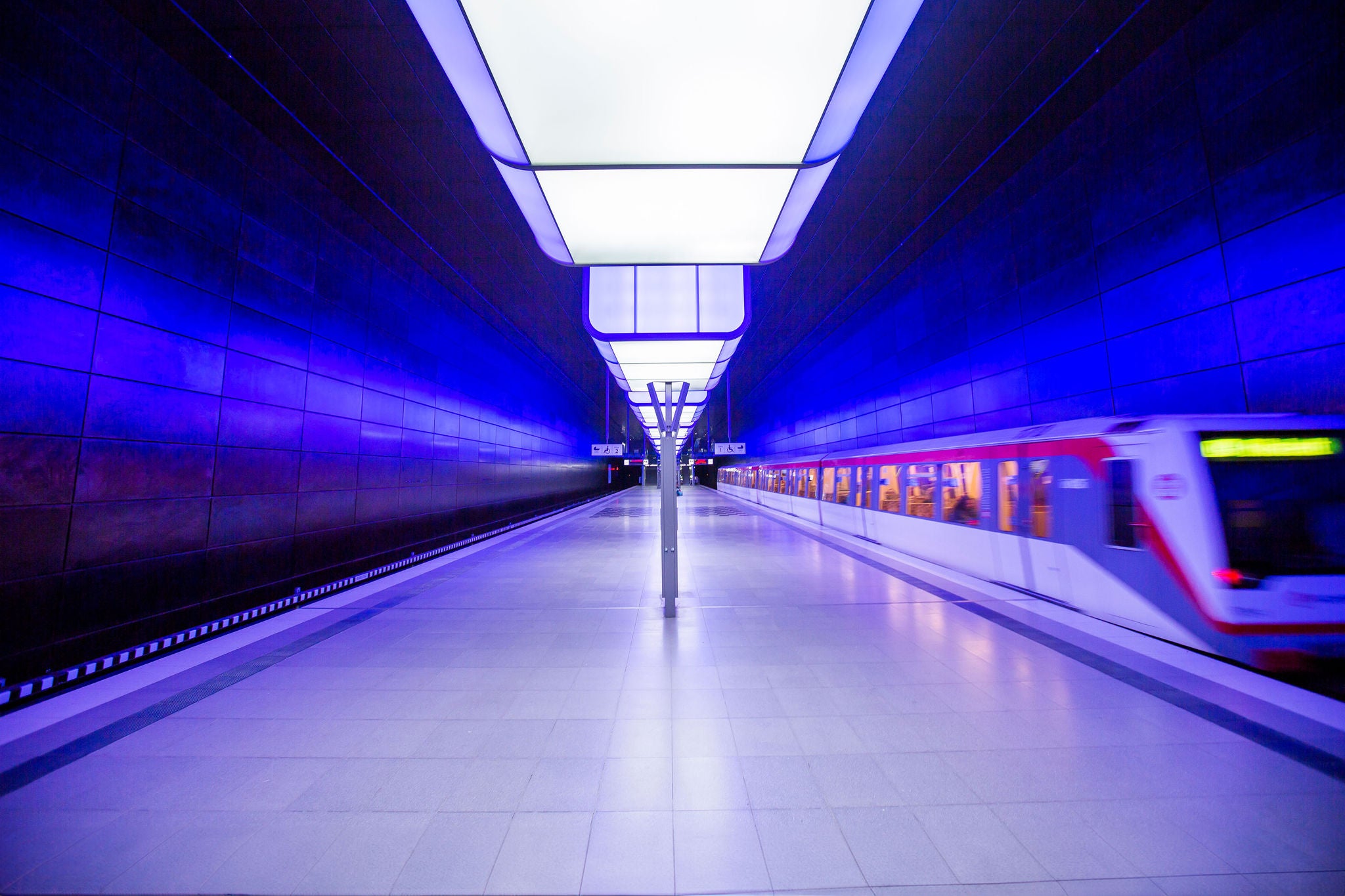 Subway station with blue lighting in Hamburg