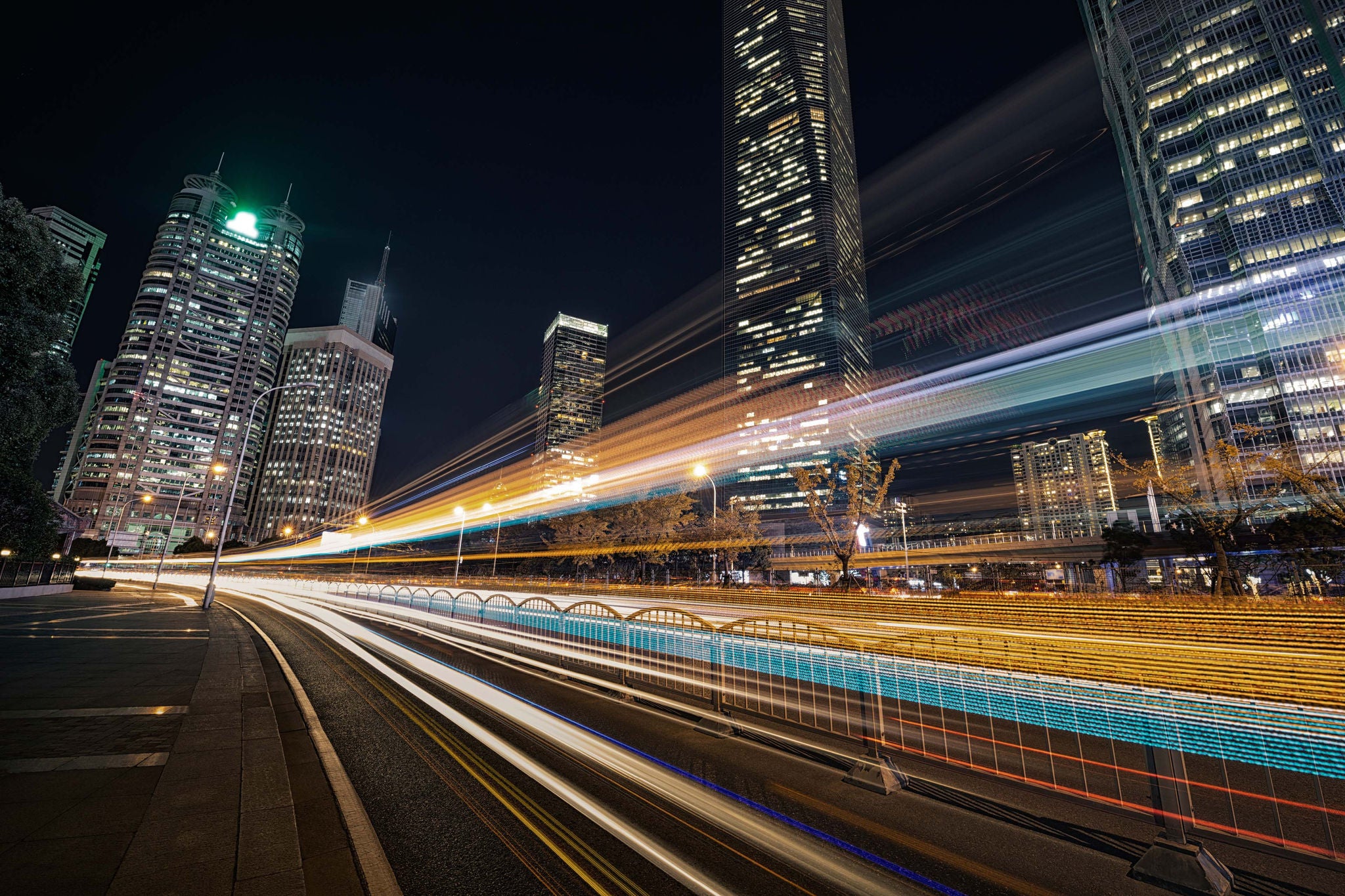 Traffic lights at night in Shanghai