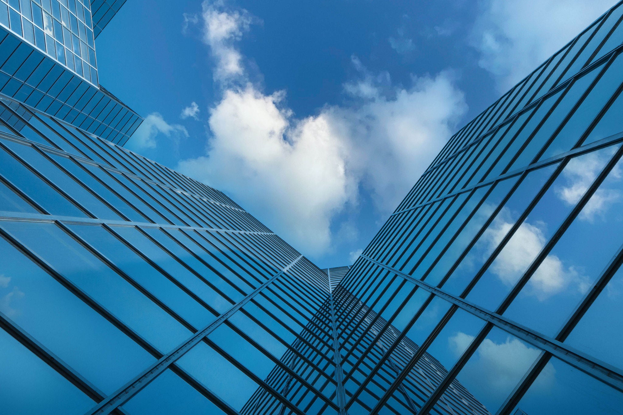 Angle view of modern building with a clear blue sky in background