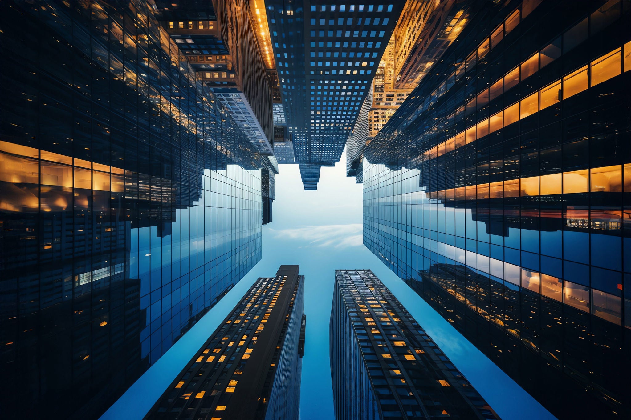 looking up view of a city skyline