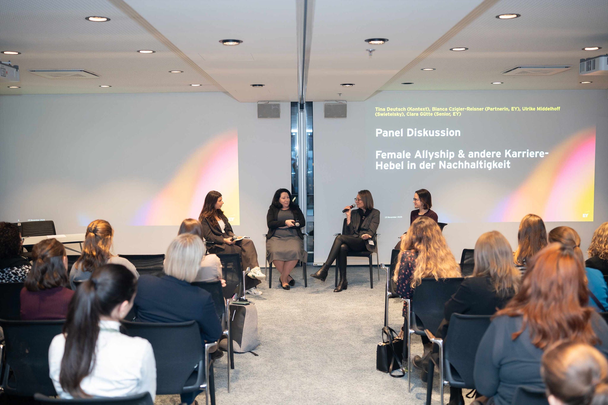 Ein Jahr nach der Gründung fand das 4. Netzwerktreffen von EY Women4Impact am 19.11.2025 statt. Unter dem Motto „EmpowerHer“ standen Karrierewege im Nachhaltigkeitsbereich und die Wichtigkeit von gegenseitiger Unterstützung im Fokus.