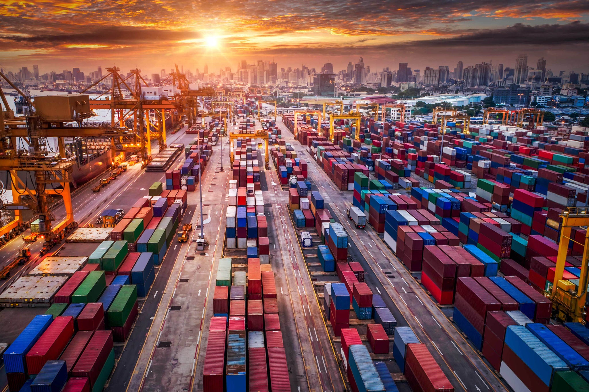 Shipping cargo to harbor, Aerial view from drone