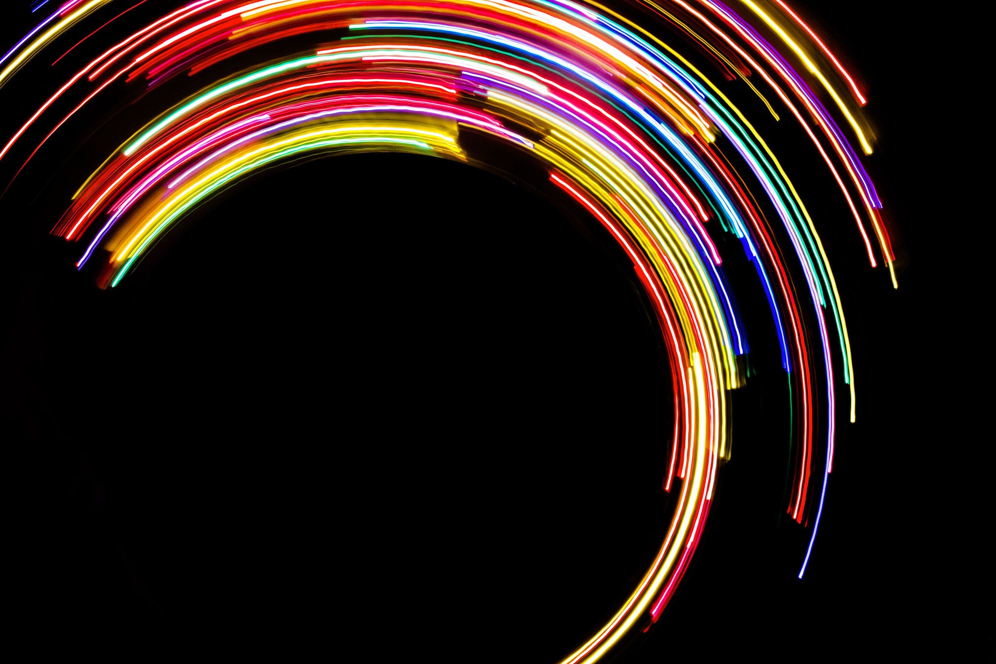 Colorful led lights long exposure rotation round shape