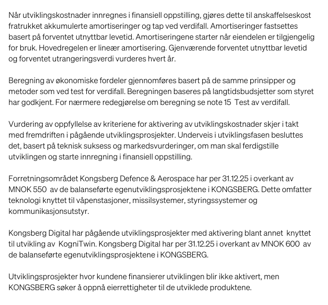 Praksiseksempel 7: Note 14 Immaterielle eiendeler, Kongsberg Gruppen ASA