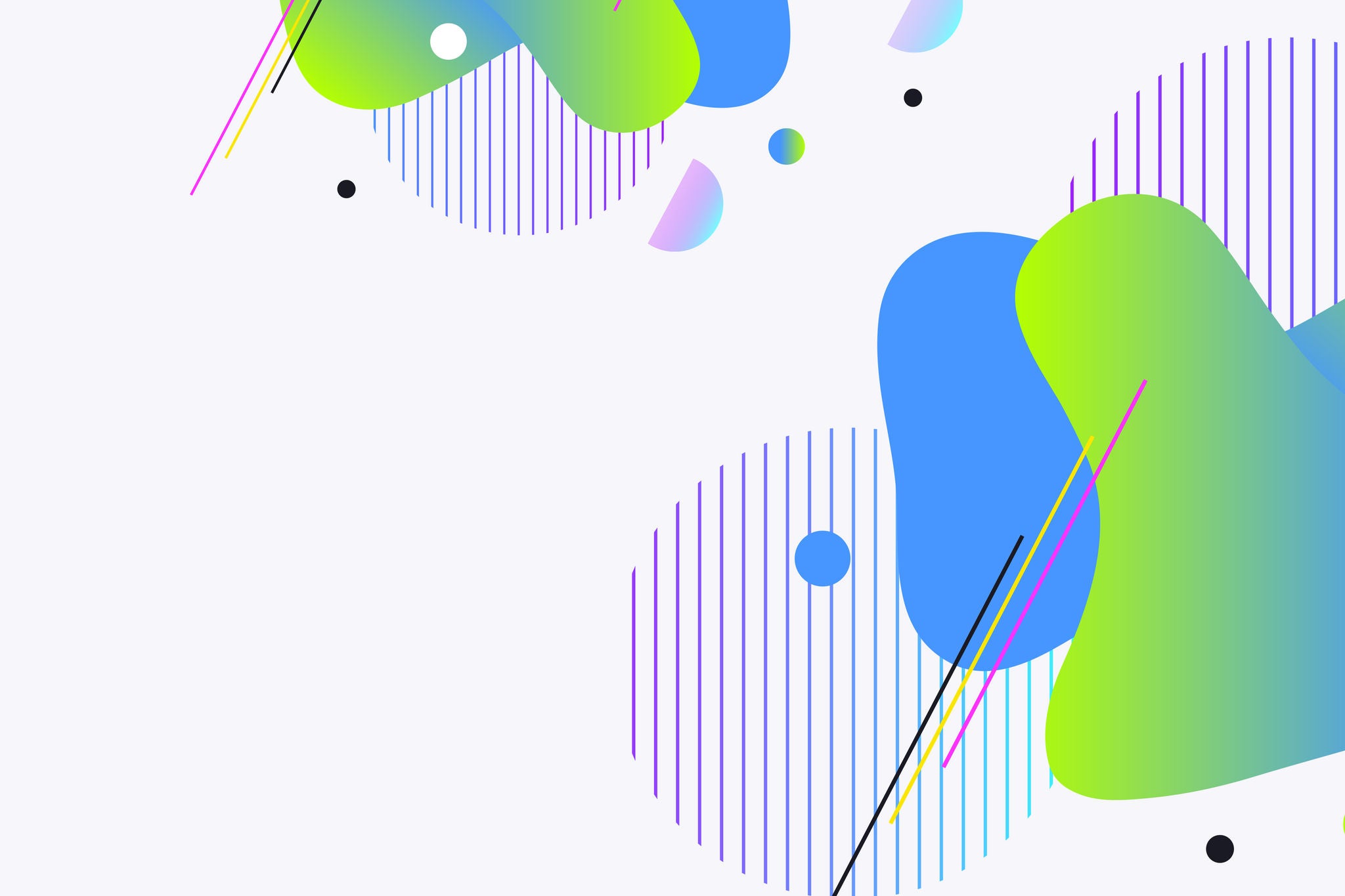 Formes abstraites bleues et vertes avec cercles rayes et lignes