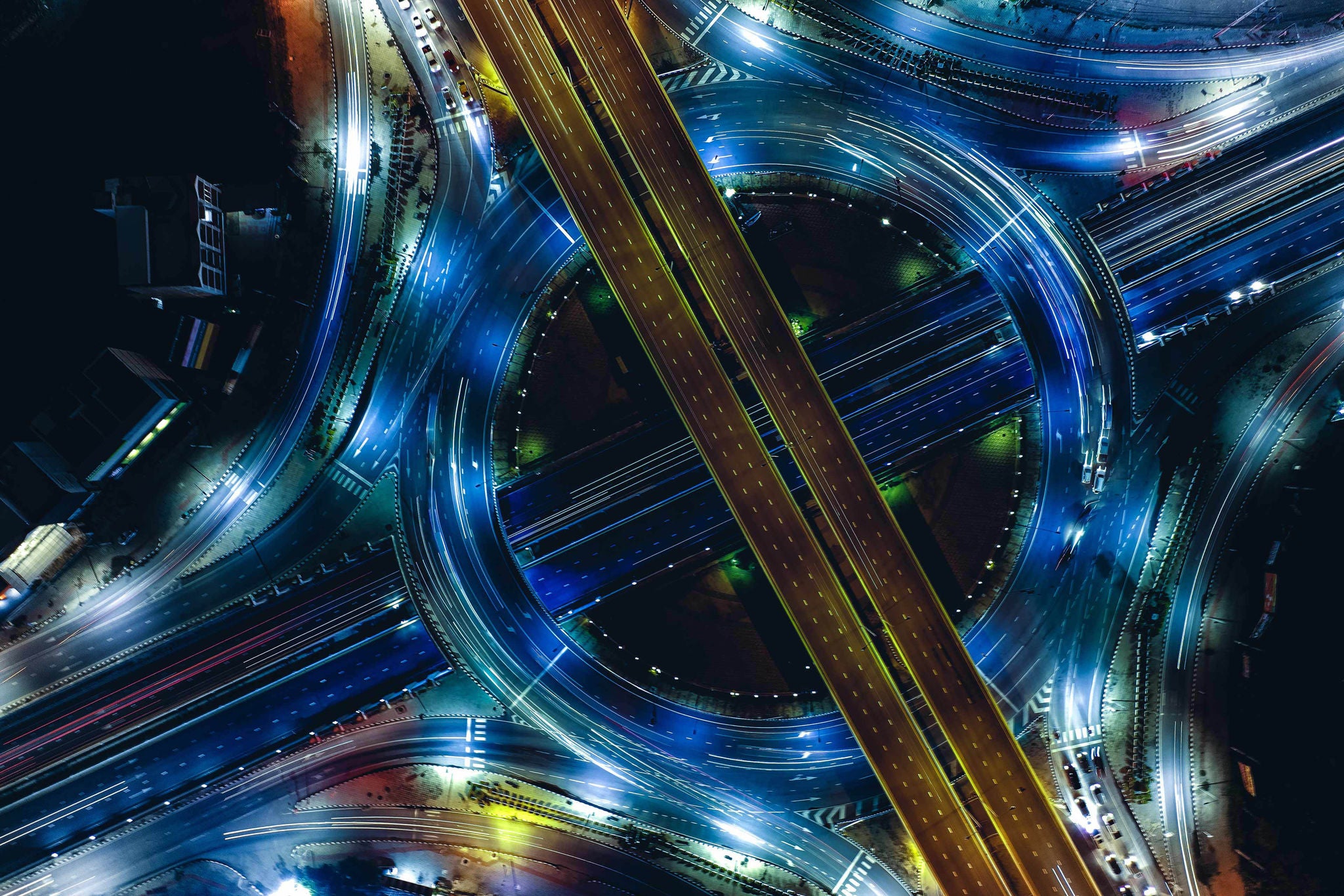 Aerial top view of smart modern transportation with Expressway
