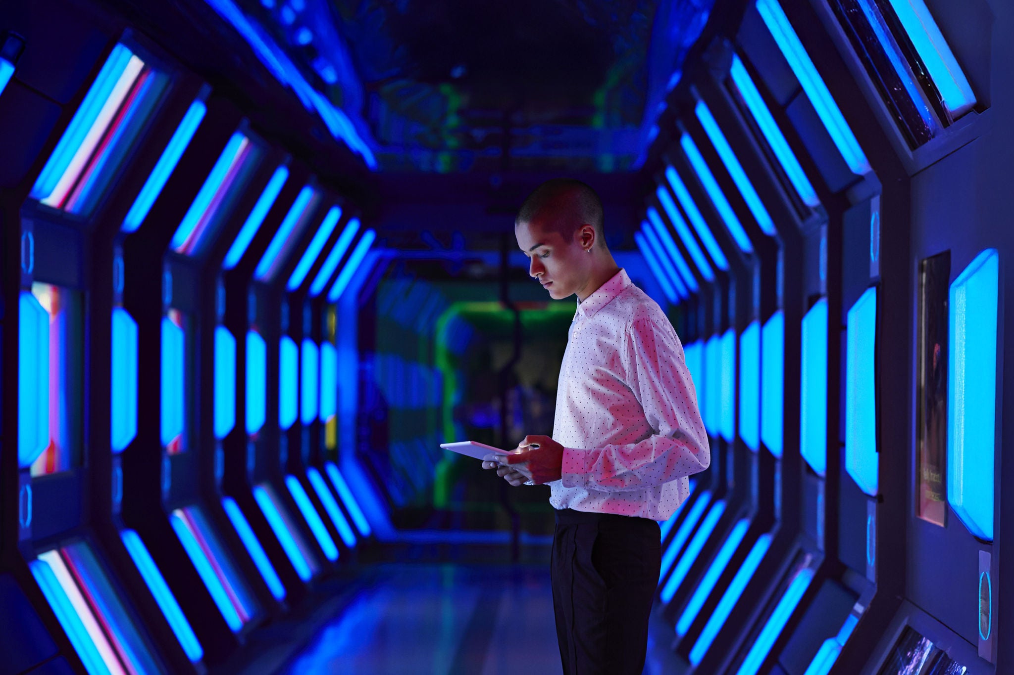 Modern chic business people working in an incredible futuristic & original office space