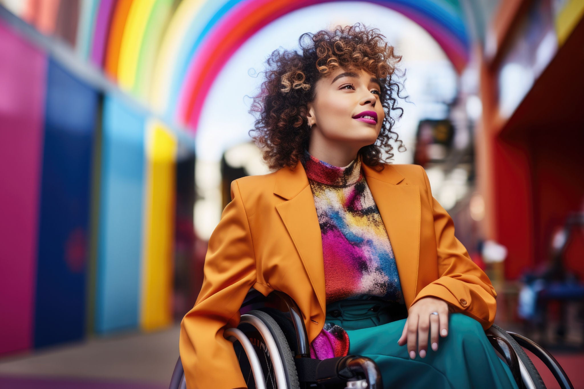 mulher cadeirante com blusa amarela