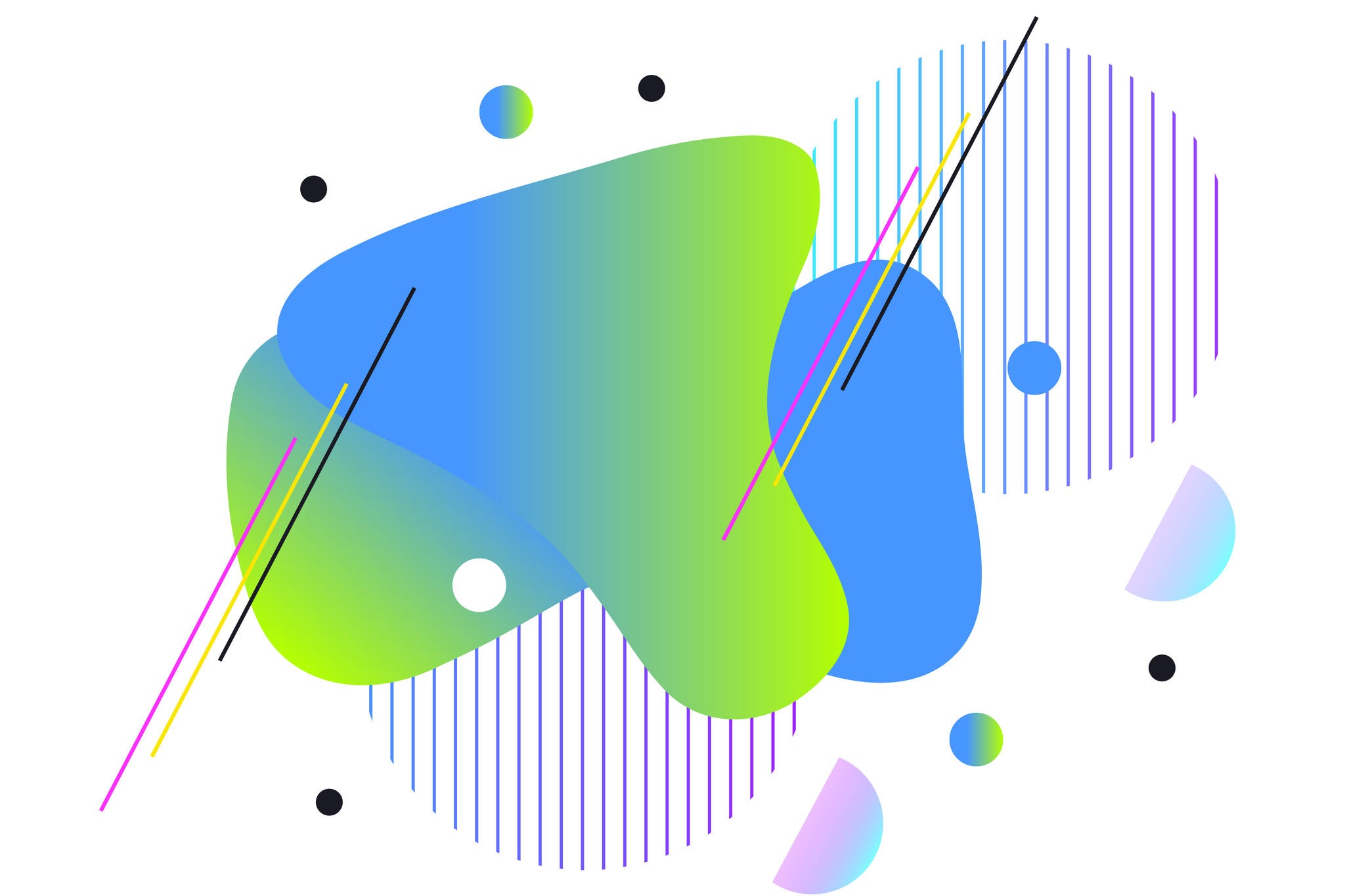 Formes abstraites bleu et vert en degrade avec lignes points et rayures