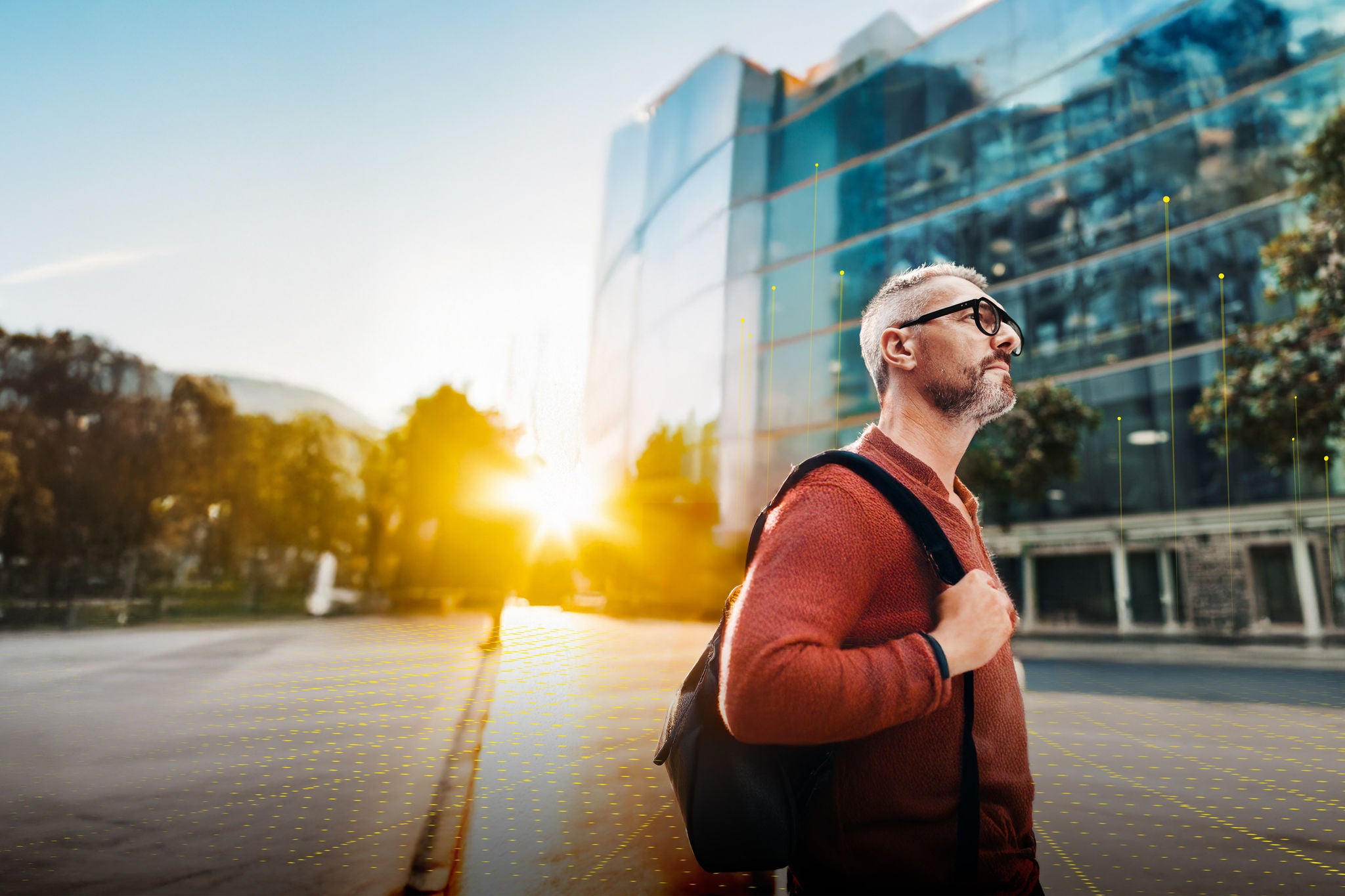 man thinking while walking in the city