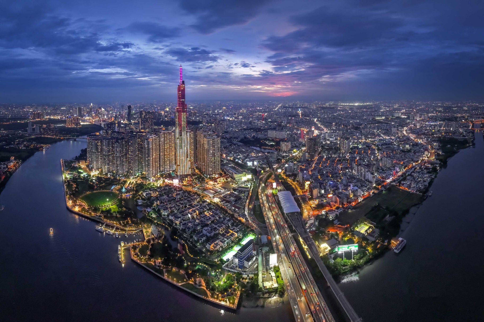 Sunset on Saigon riverside,  in Ho Chi Minh city, Vietnam